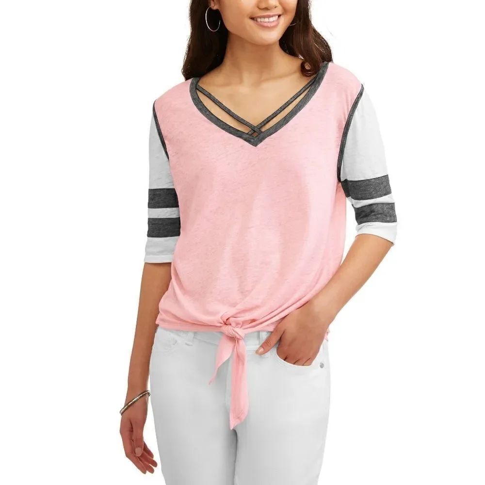 No Boundaries knotted varsity striped T-shirt